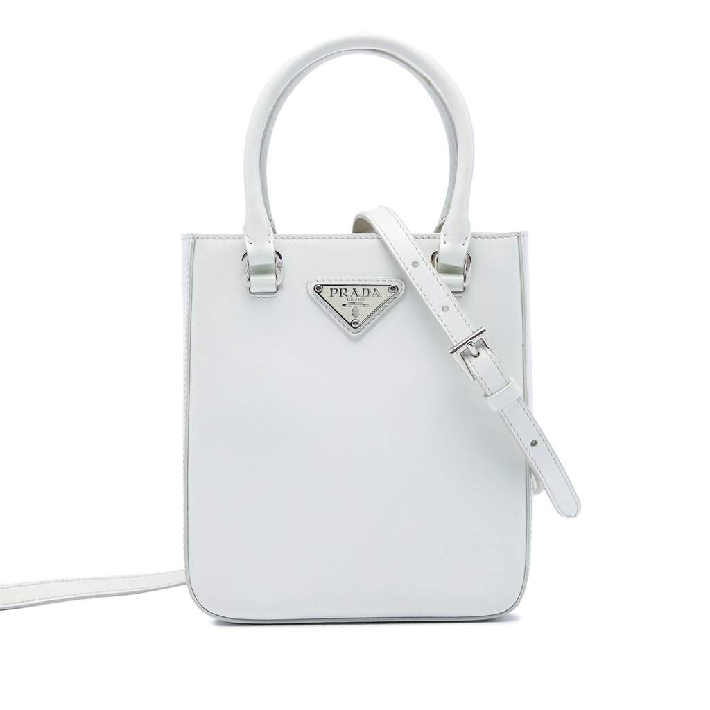 Prada Small Spazzolato Leather Satchel White Leather Very good - Front View
