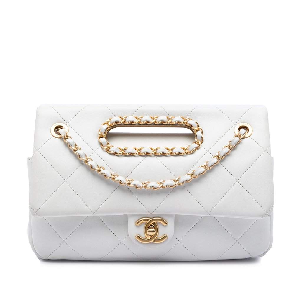 Chanel Medium Quilted Lambskin A Real Catch Flap White Leather Very good - Front View