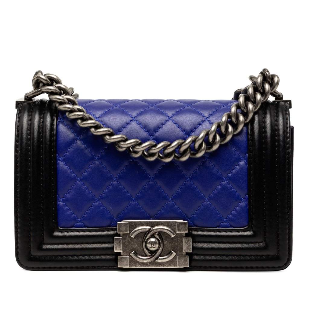 Chanel Small Bicolor Lambskin Boy Flap Blue Leather Very good - Front View