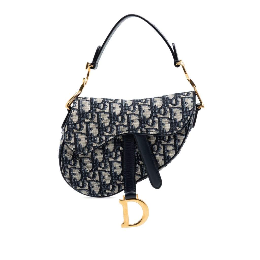 Dior Mini Oblique Canvas Saddle Bag Blue Very good condition - Front View