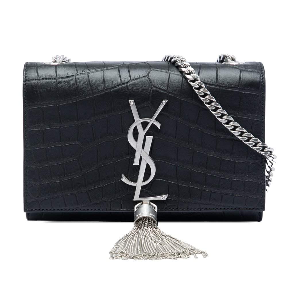 Saint Laurent Small Croc Embossed Leather Monogram Kate Tassel Crossbody Black Leather Very good condition - Front View