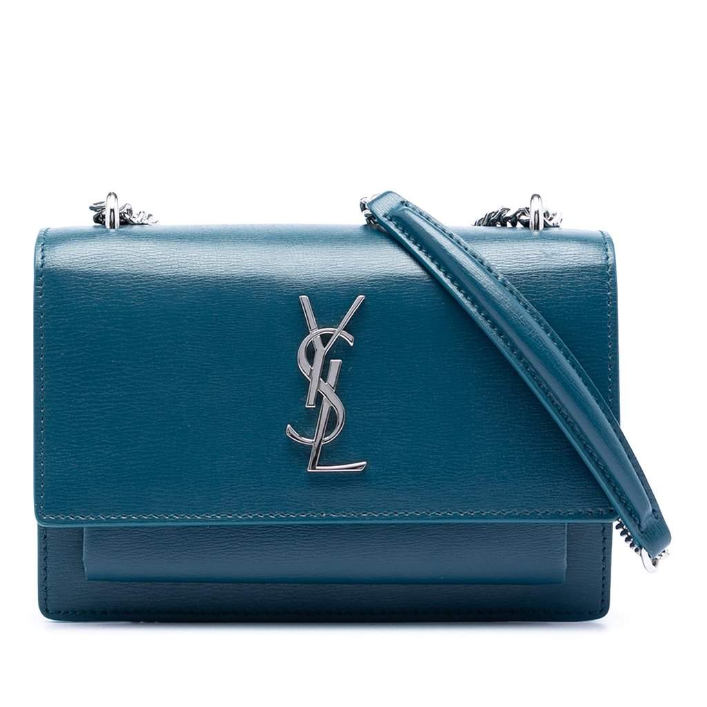 Saint Laurent Mini Calfskin Monogram Sunset Wallet on Chain Blue Leather Very good condition - Front View