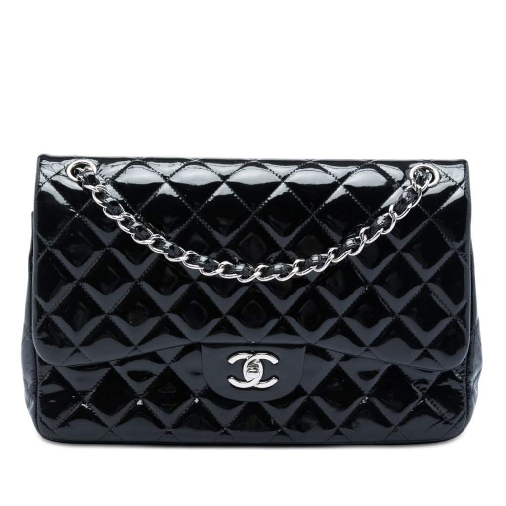 Chanel Jumbo Classic Patent Double Flap Black Leather Very good condition - Front View