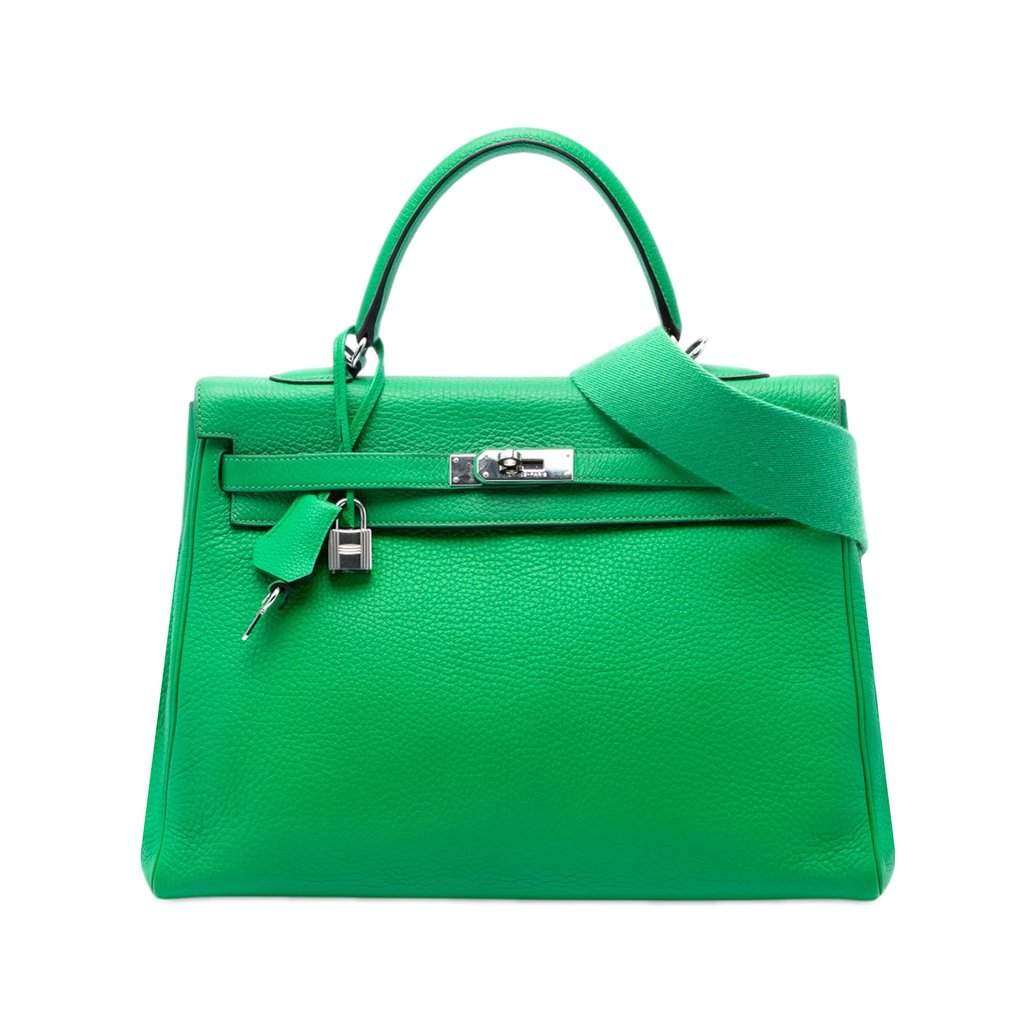 Hermès Clemence Kelly II Retourne 35 Green Leather Very good - Front View