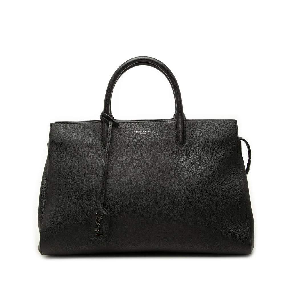 Saint Laurent Medium Grained Calfskin Cabas Rive Gauche Satchel Black Leather Very good - Front View