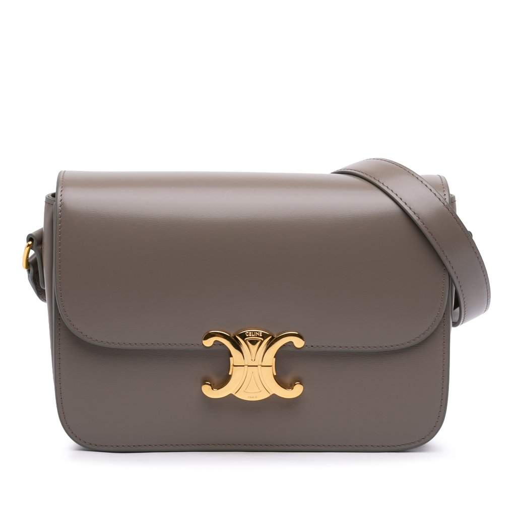 Celine Classique Shiny Calfskin Triomphe Crossbody Brown Leather Very good condition - Front View