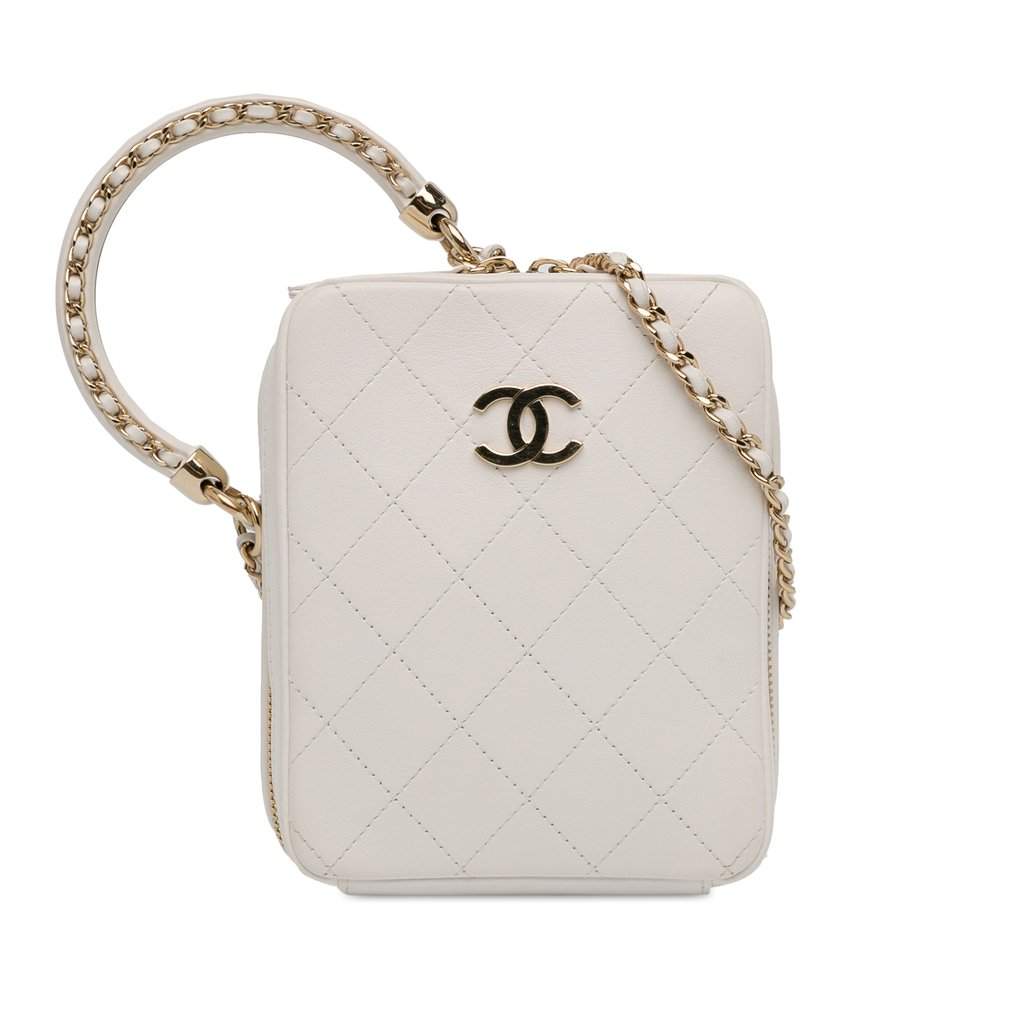 Chanel CC Lambskin Round Handle Camera Case White Leather Very good condition - Front View