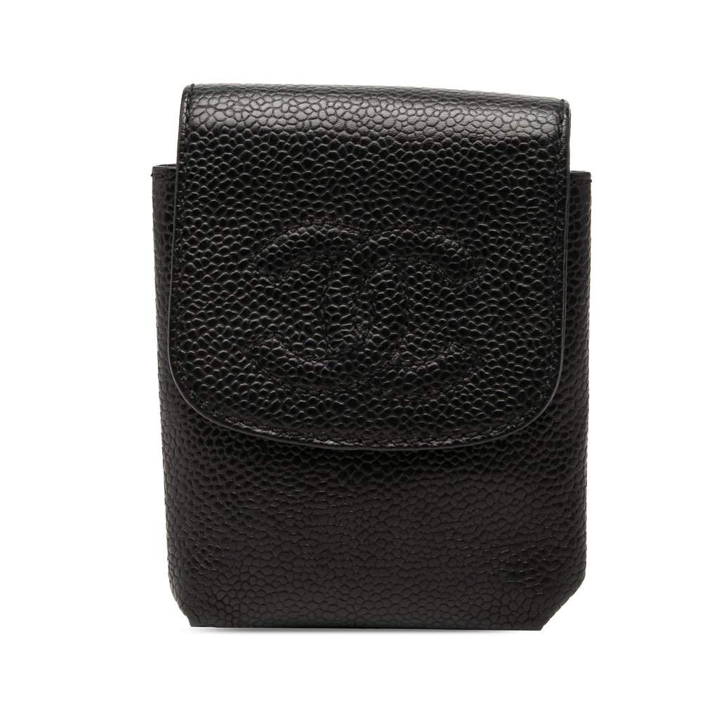 Chanel CC Caviar Cigarette Case Black Leather Very good condition - Front View
