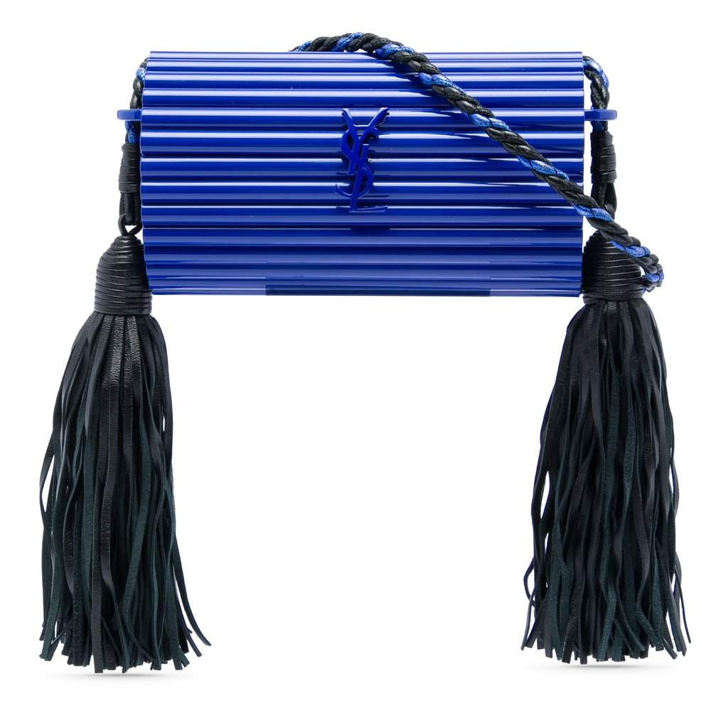 Saint Laurent Ribbed Acrylic and Lambskin Fringe Monogram Opium Box Bag Blue Plastic Very good - Front View