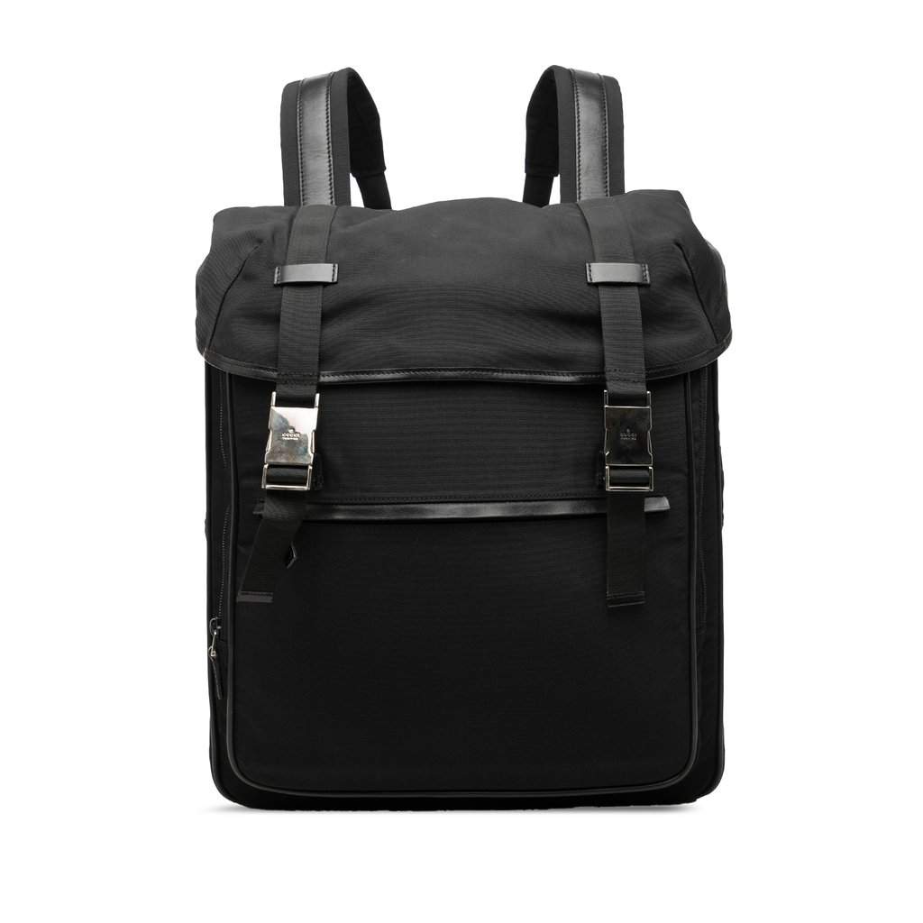 Gucci Nylon Double Buckle Backpack Black Very good condition - Front View
