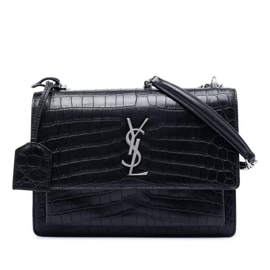 Saint Laurent Medium Croc Embossed Leather Monogram Sunset Crossbody Black Leather Very good condition - Front View