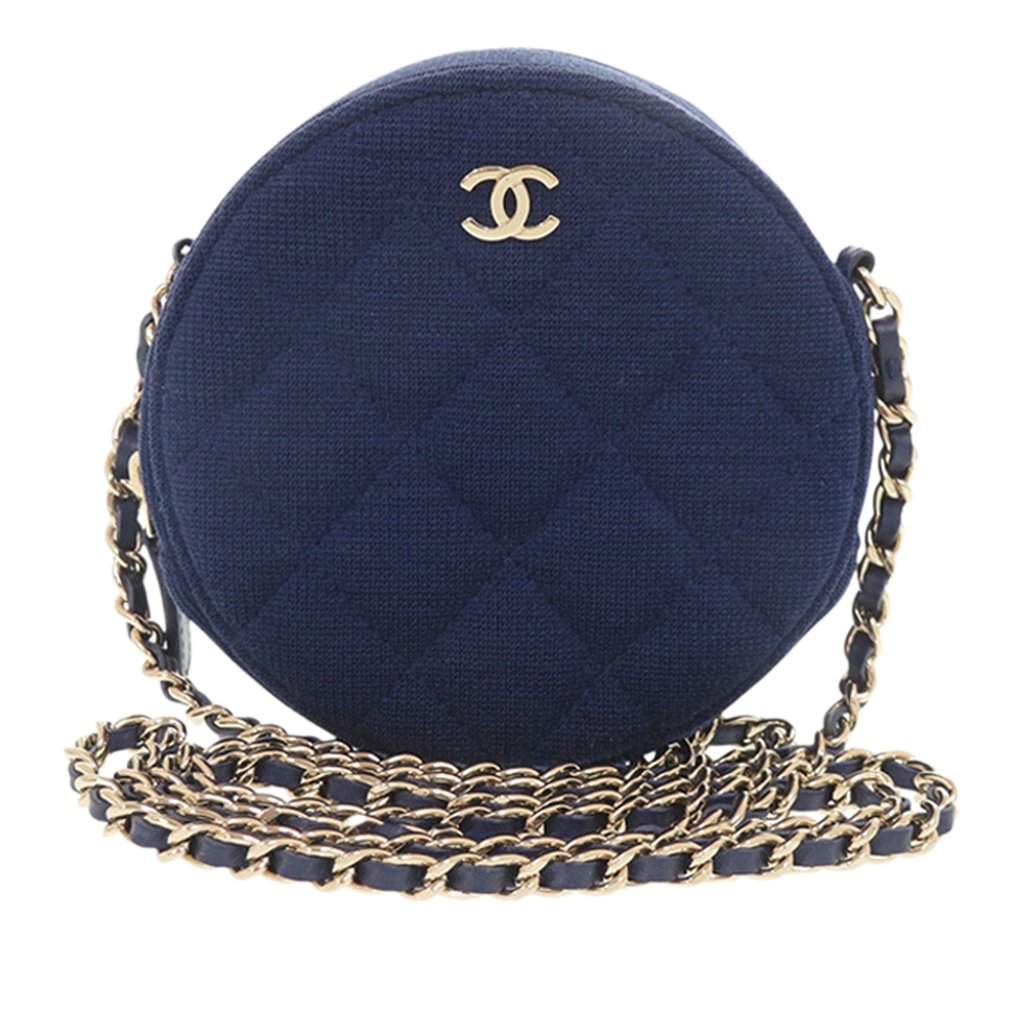 Chanel CC Quilted Jersey Round Clutch with Chain Blue Very good - Front View