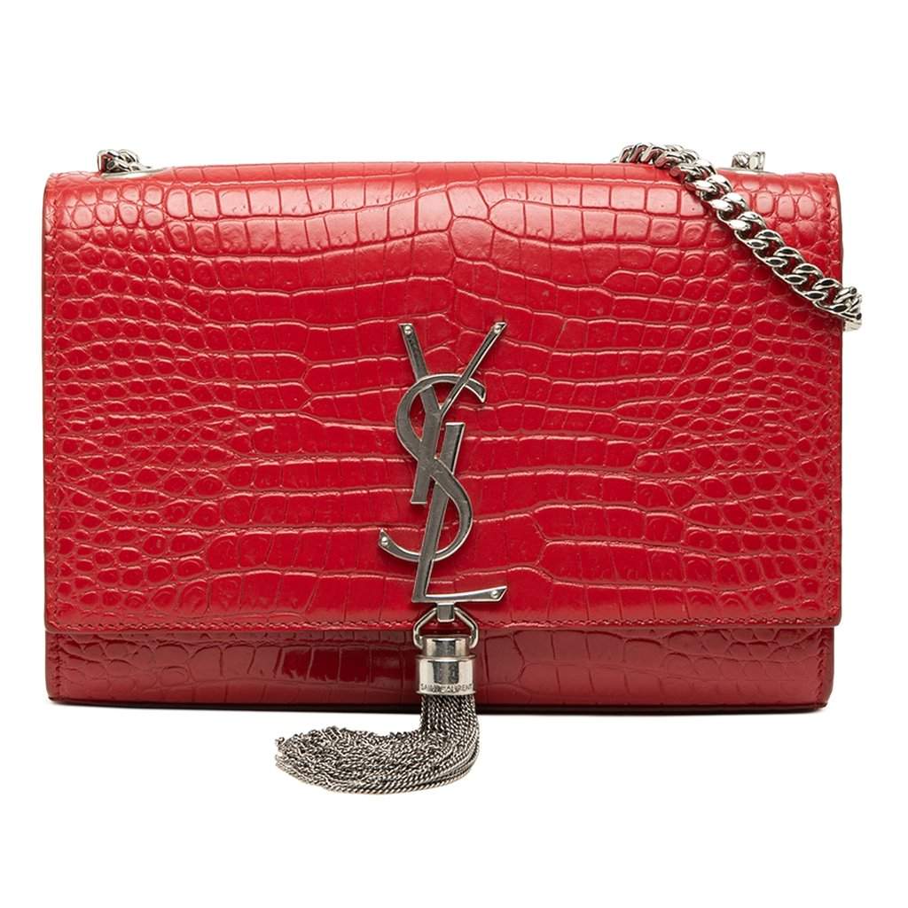 Saint Laurent Small Croc Embossed Leather Monogram Kate Tassel Crossbody Red Leather Very good condition - Front View