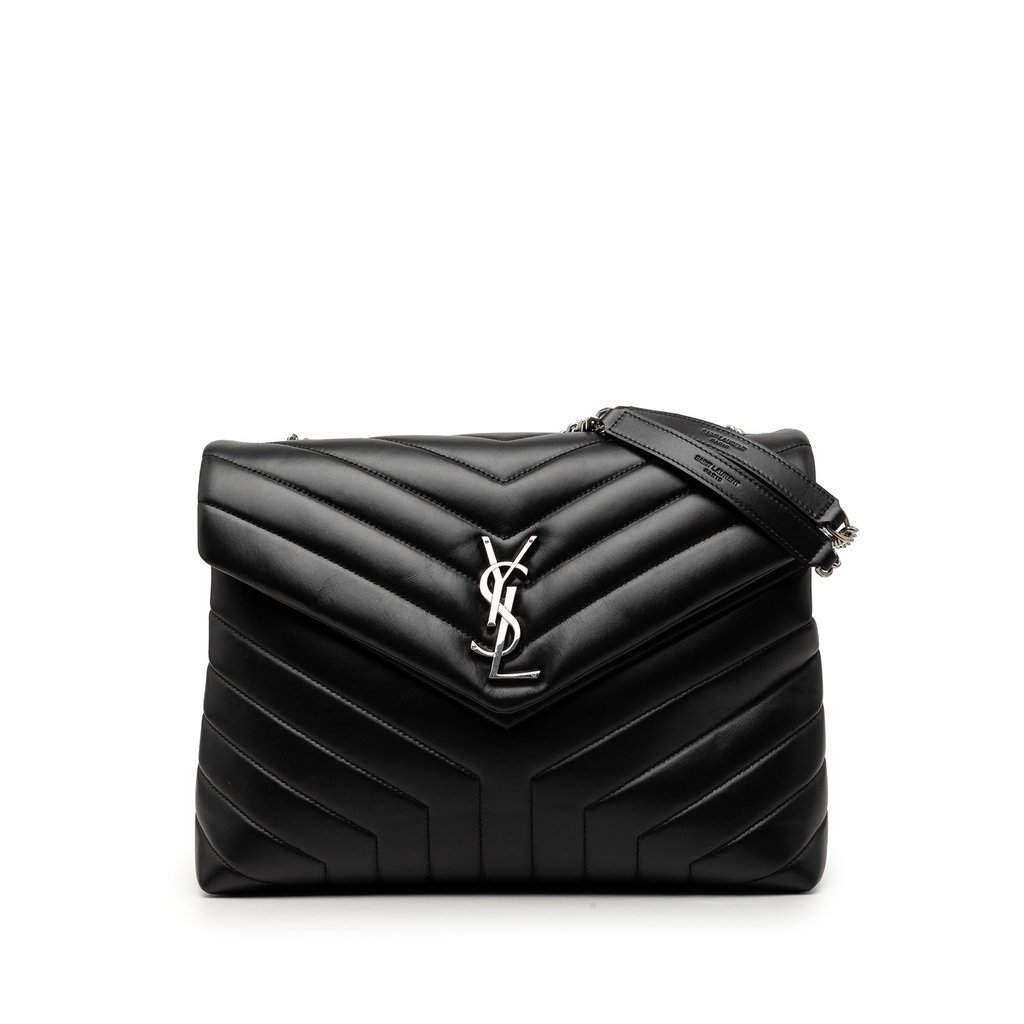 Saint Laurent Medium Matelasse Calfskin Monogram LouLou Shoulder Bag Black Leather Very good condition - Front View