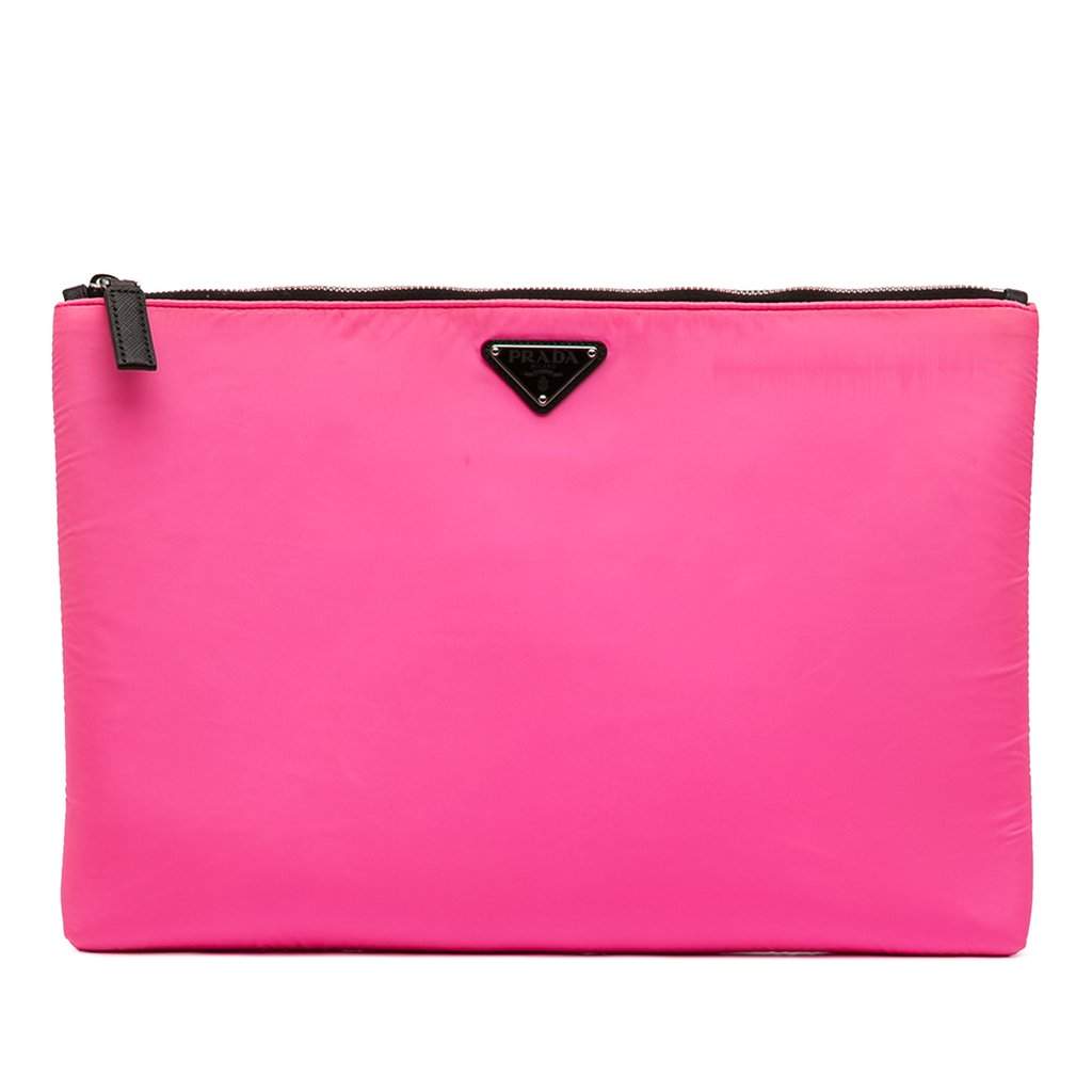 Prada Tessuto Padded Zip Clutch Pink Very good condition - Front View