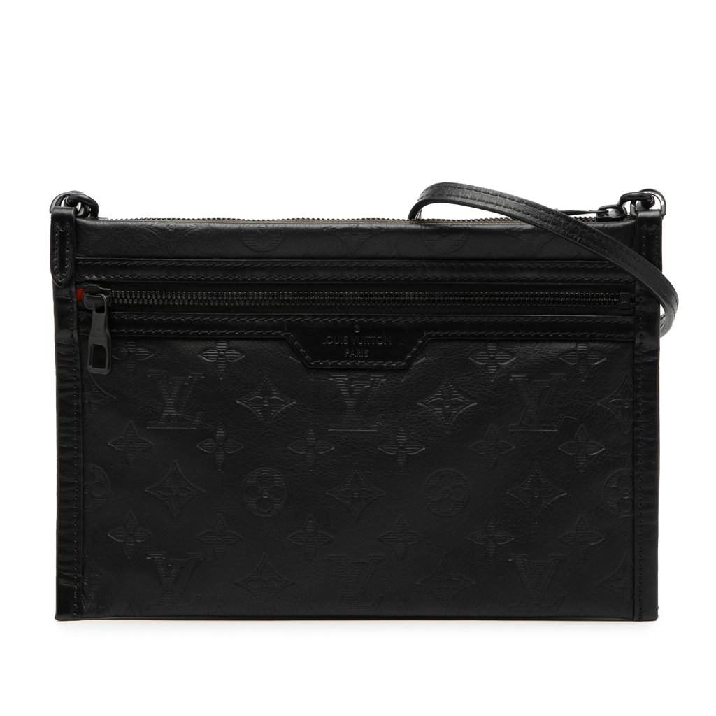 Louis Vuitton Monogram Shadow Double Flat Messenger Black Leather Very good condition - Front View