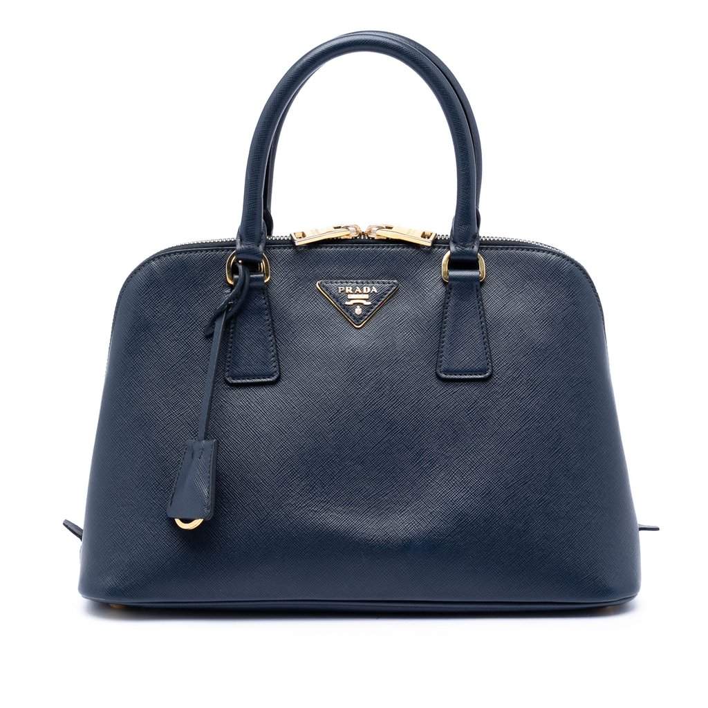 Prada Medium Saffiano Lux Promenade Satchel Blue Leather Very good condition - Front View