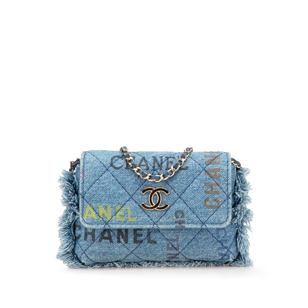 Chanel Mini Denim Mood Clutch with Chain Blue Very good - Front View