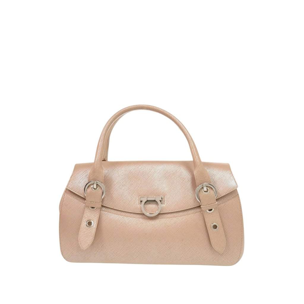 Salvatore Ferragamo Metallic Calfskin Gancini Handbag Pink Leather Very good condition - Front View