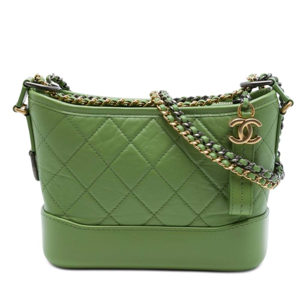 Chanel Small Aged Calfskin Gabrielle Crossbody Green Leather Very good condition - Front View