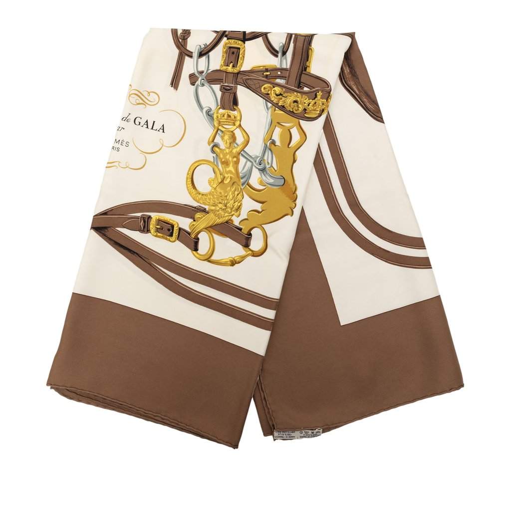 Hermès Brides de Gala Silk Scarf 90 Brown Very good condition - Front View