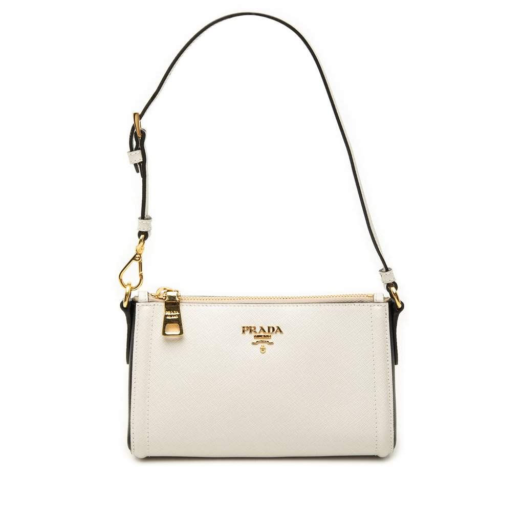 Prada Saffiano Lux Pochette White Leather Very good - Front View