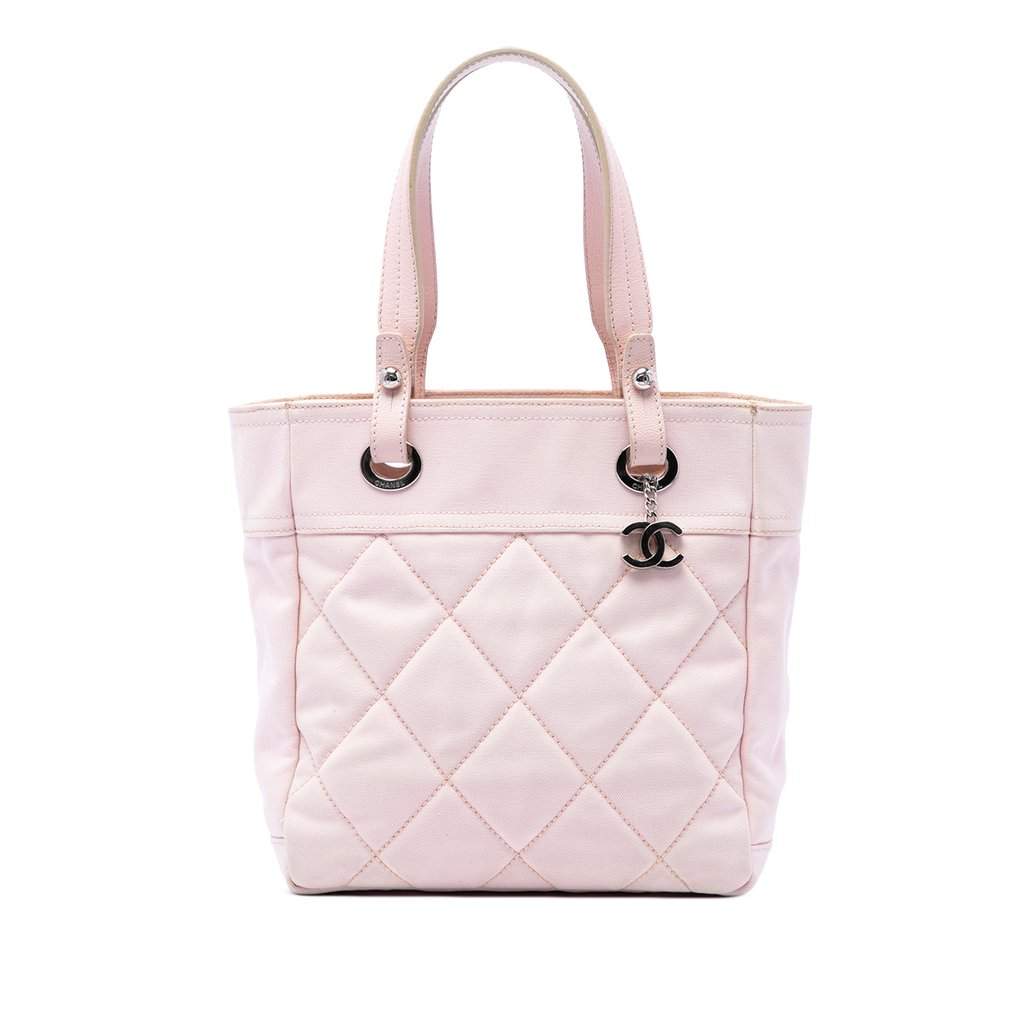 Chanel Small Quilted Canvas Paris Biarritz Tote Pink Good - Front View
