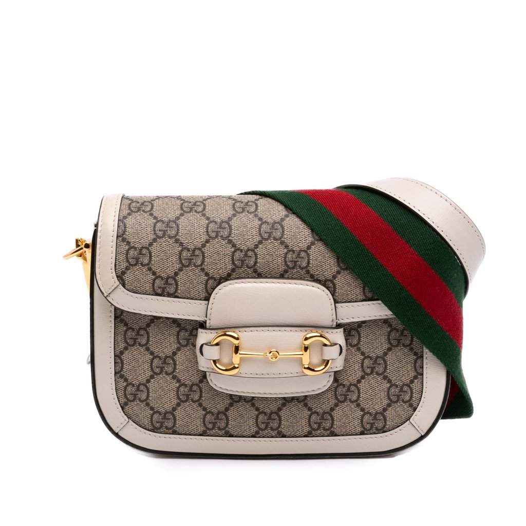 Gucci Small GG Supreme Web Horsebit 1955 Crossbody Beige Very good condition - Front View