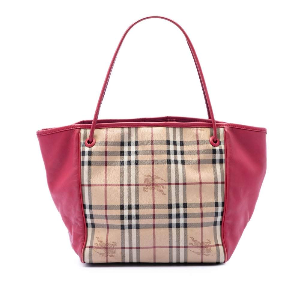 Burberry Small Haymarket Check Coated Canvas and Calfskin Canterbury Tote Beige Very good - Front View