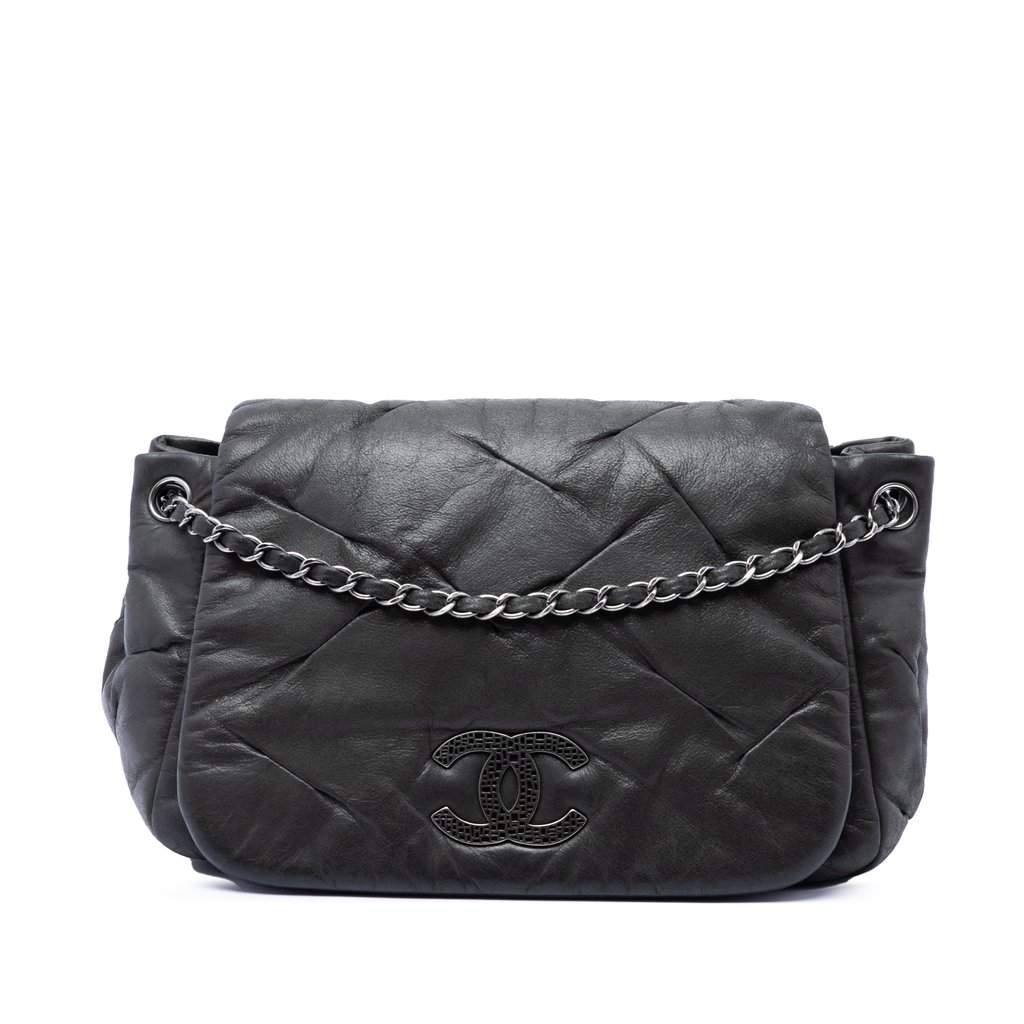 Chanel Iridescent Calfskin Glint Accordion Flap Black Leather Very good condition - Front View