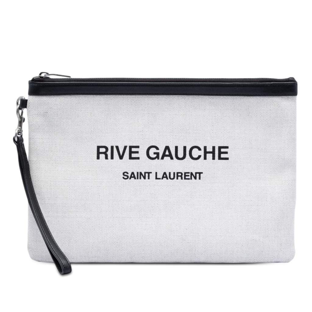 Saint Laurent Canvas Rive Gauche Wristlet Clutch White Very good condition - Front View