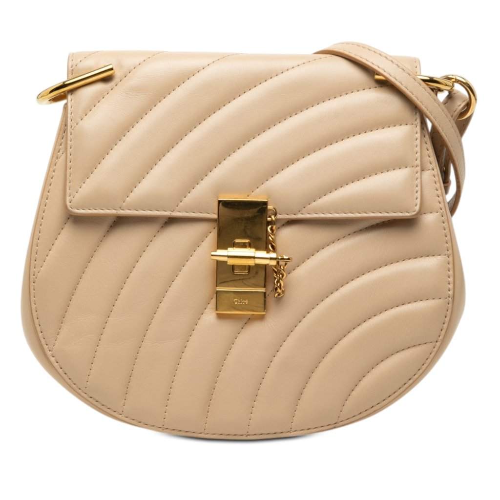 Chloé Small Quilted Leather Drew Bijou Crossbody Beige Leather Very good condition - Front View