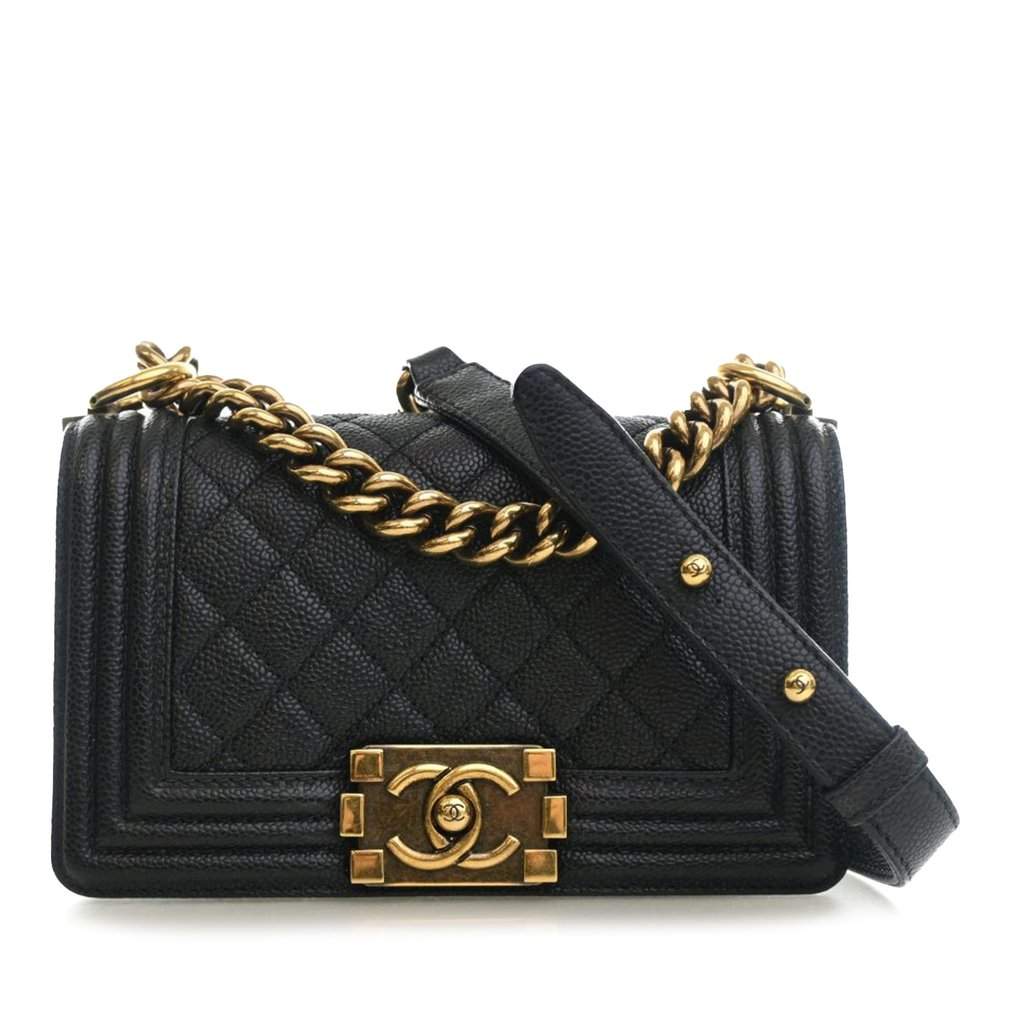 Chanel Small Quilted Caviar Boy Flap Black Leather Very good condition - Front View