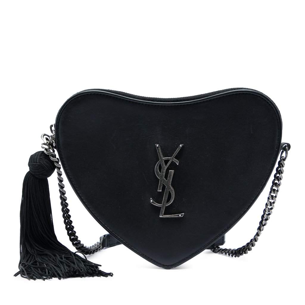 Saint Laurent Leather Monogram Heart Tassel Crossbody Black Leather Very good - Front View