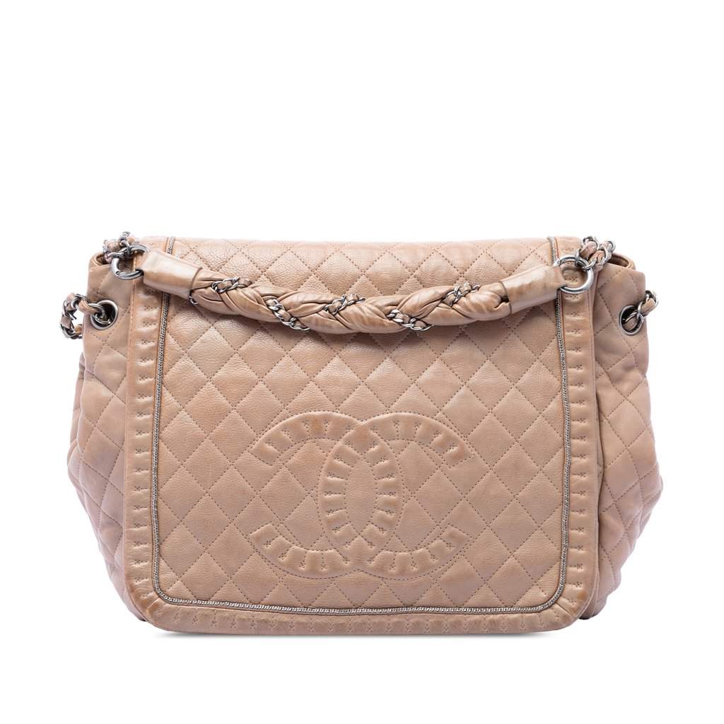 Chanel Large Quilted Calfskin Istanbul Accordion Flap Beige Leather Very good condition - Front View