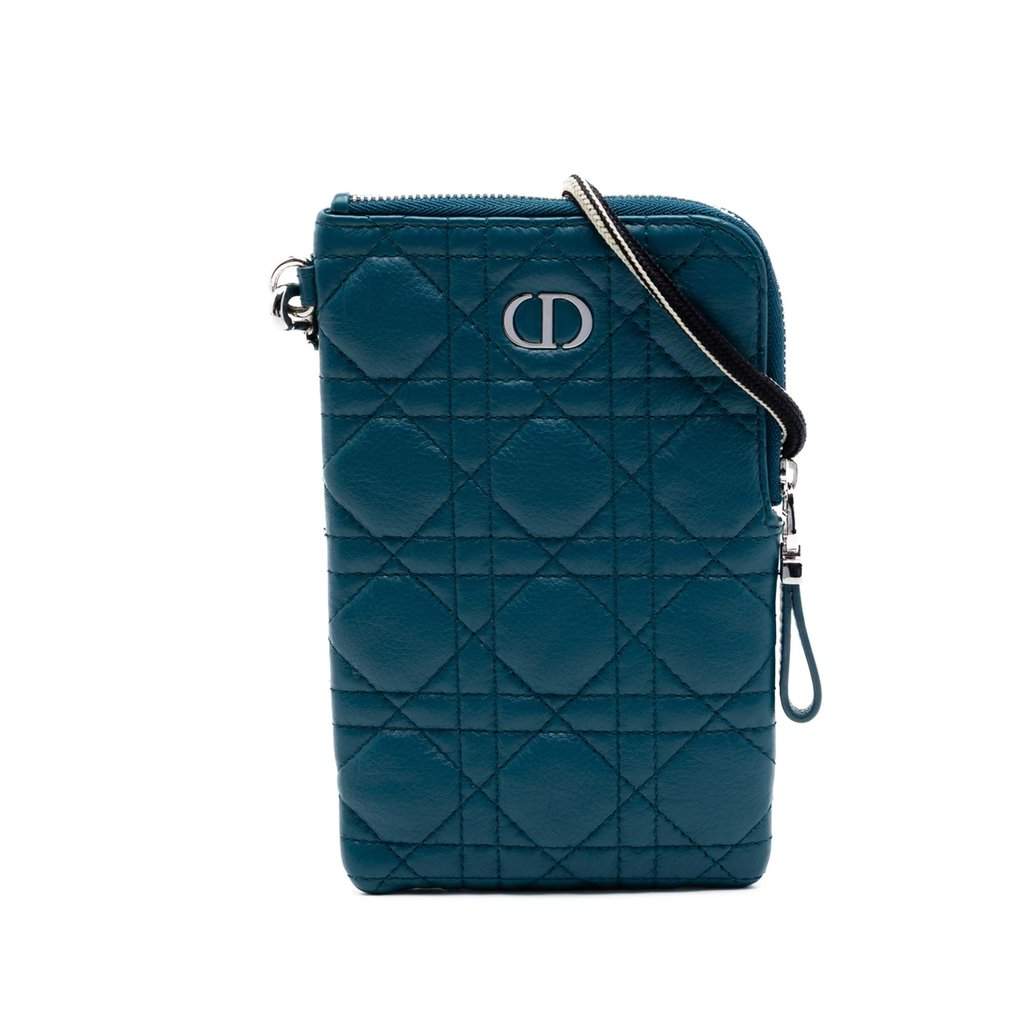 Dior Supple Calfskin Cannage Caro Multifunctional Pouch Blue Leather Very good condition - Front View