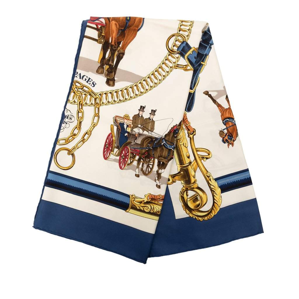 Hermès Equipages Silk Scarf 90 White Very good condition - Front View