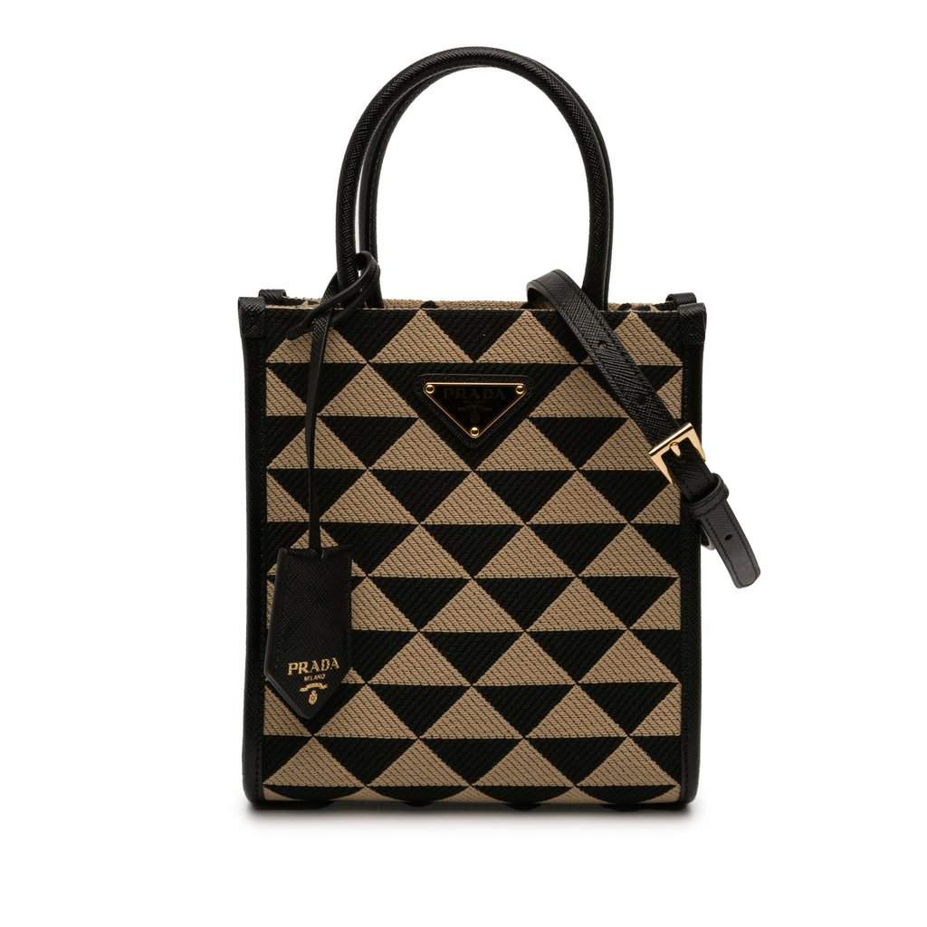 Prada Mini Embroidered Jacquard Symbole Triangolo Satchel Brown Very good - Front View