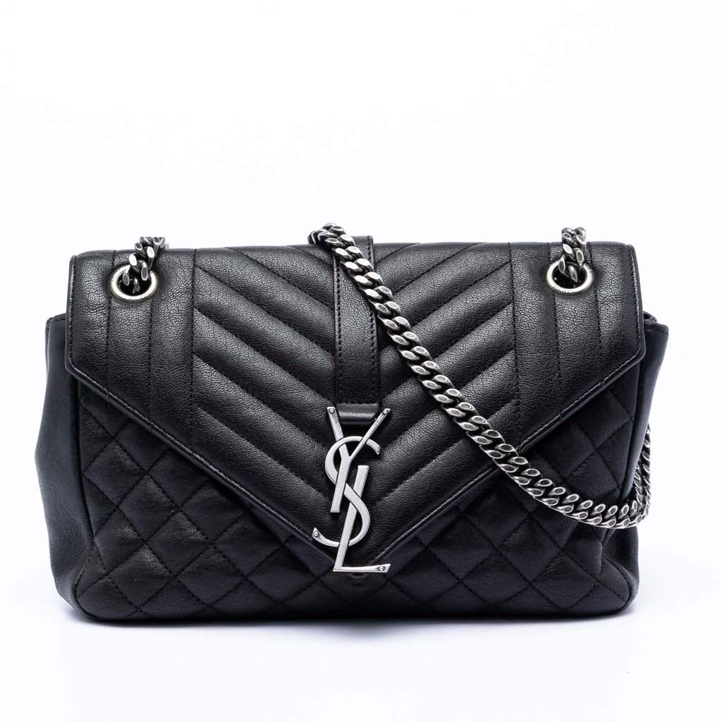 Saint Laurent Medium Sheepskin Triquilt Monogram College Bag Black Leather Very good condition - Front View