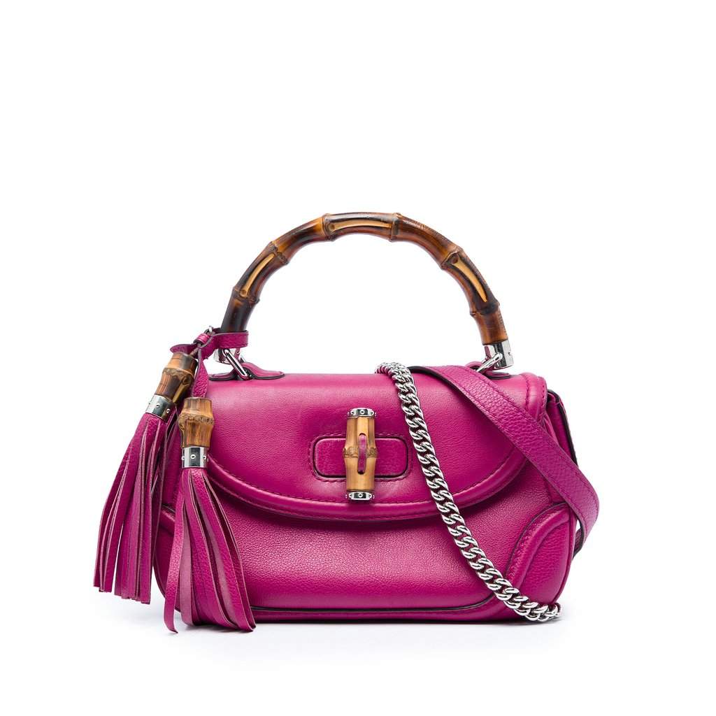 Gucci Medium Calfskin Bamboo Top Handle Bag Pink Leather Very good - Front View