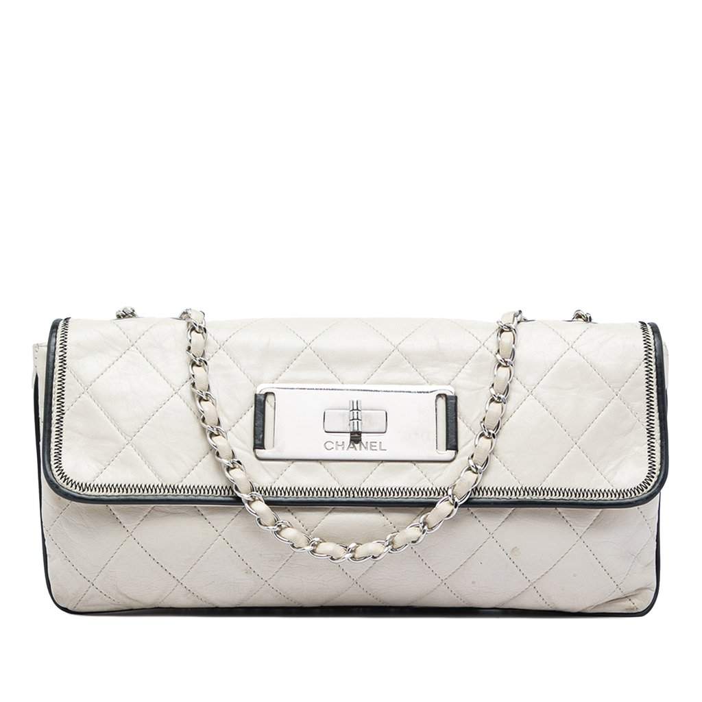 Chanel Quilted Aged Lambskin Reissue 2.55 East West Flap White Leather Very good - Front View