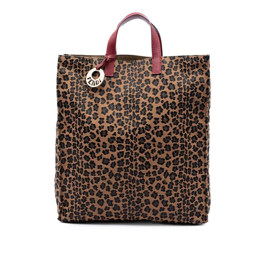 Fendi Leopard Printed Canvas Shopping Tote Brown Very good - Front View