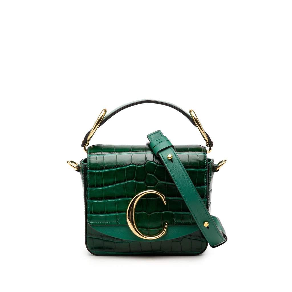 Chloé Mini Croc Embossed Calfskin C Satchel Green Leather Very good condition - Front View