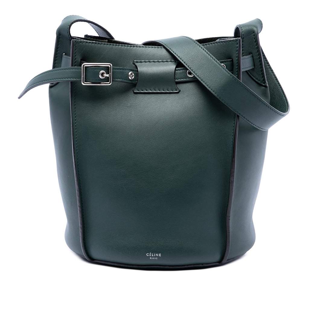 Celine Leather Big Bag Bucket Crossbody Green Leather Very good - Front View