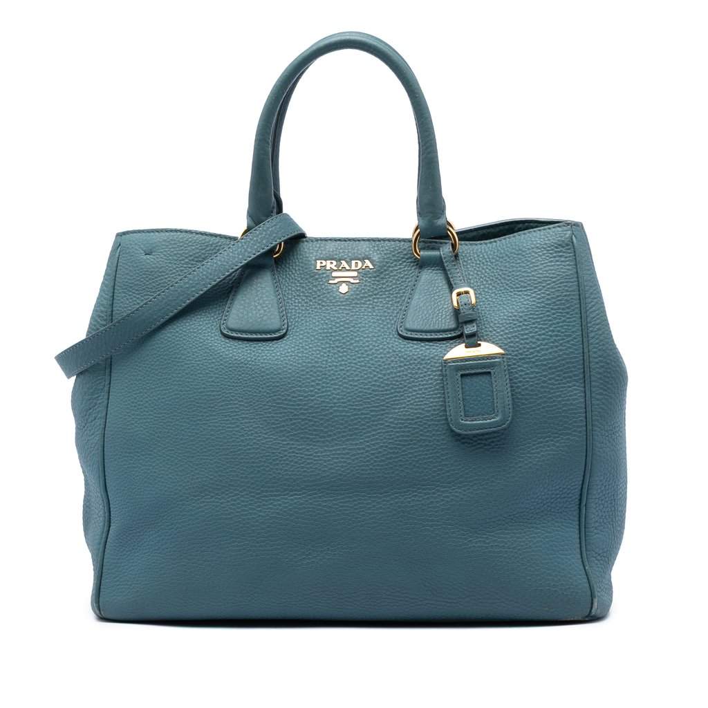 Prada Vitello Daino Open Convertible Tote Blue Leather Very good condition - Front View