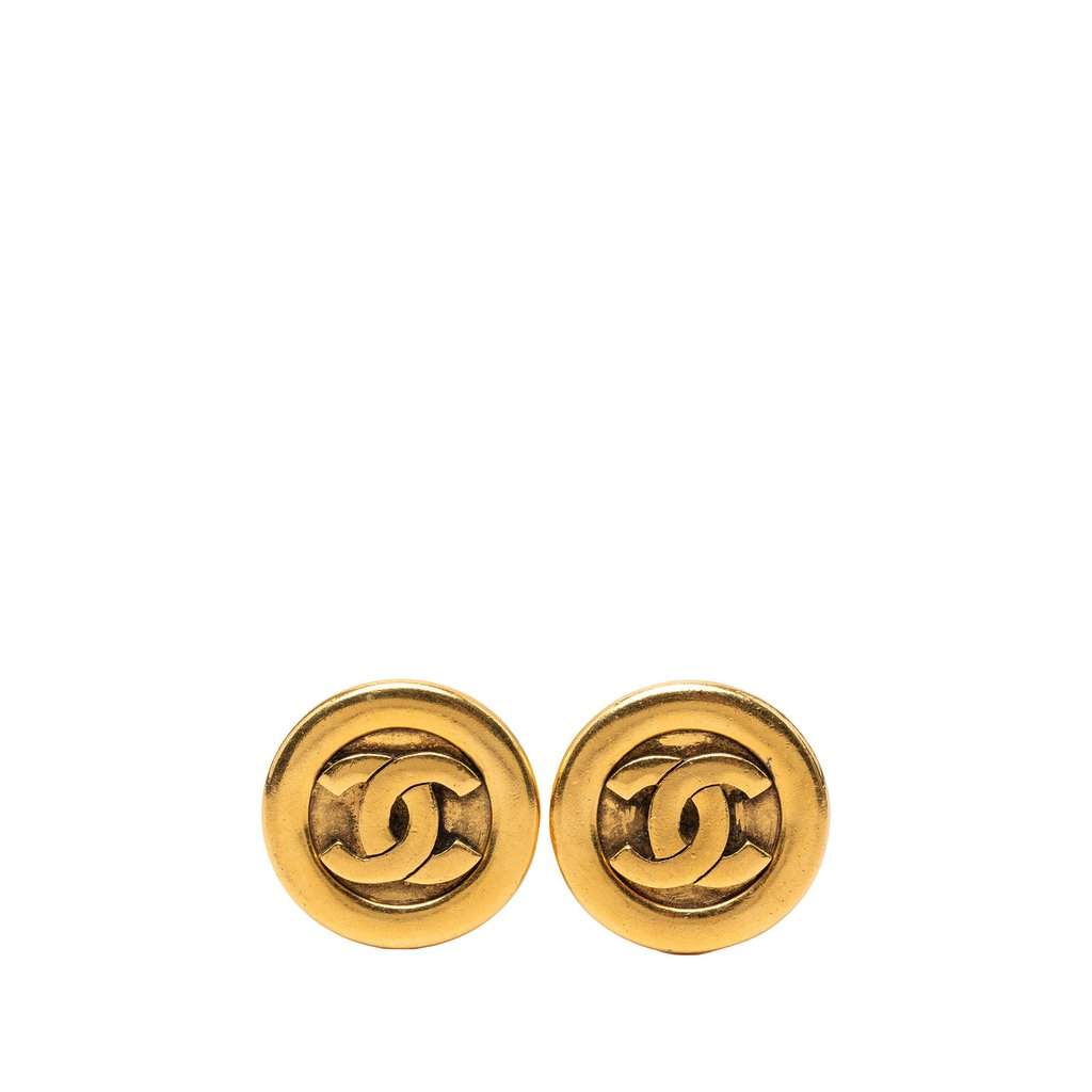 Chanel CC Gold Plated Round Clip On Earrings Gold Metal Very good condition - Front View