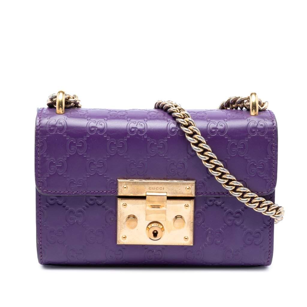 Gucci Small Guccissima Padlock Crossbody Purple Leather Very good condition - Front View