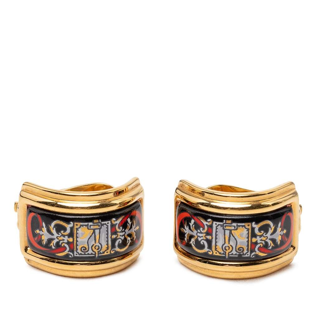 Hermès Gold Plated Enamel Cloisonne Clip On Earrings Gold Metal Very good - Front View