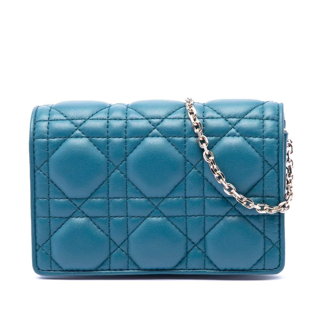 Dior Lambskin Cannage Waist Pouch on Chain Blue Leather Very good condition - Front View
