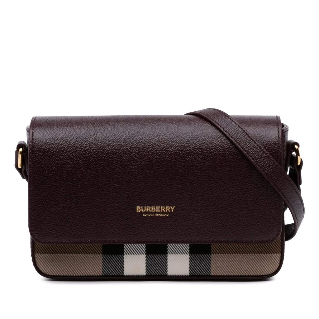 Burberry Leather and House Check Canvas Hampshire Crossbody Red Leather Very good - Front View